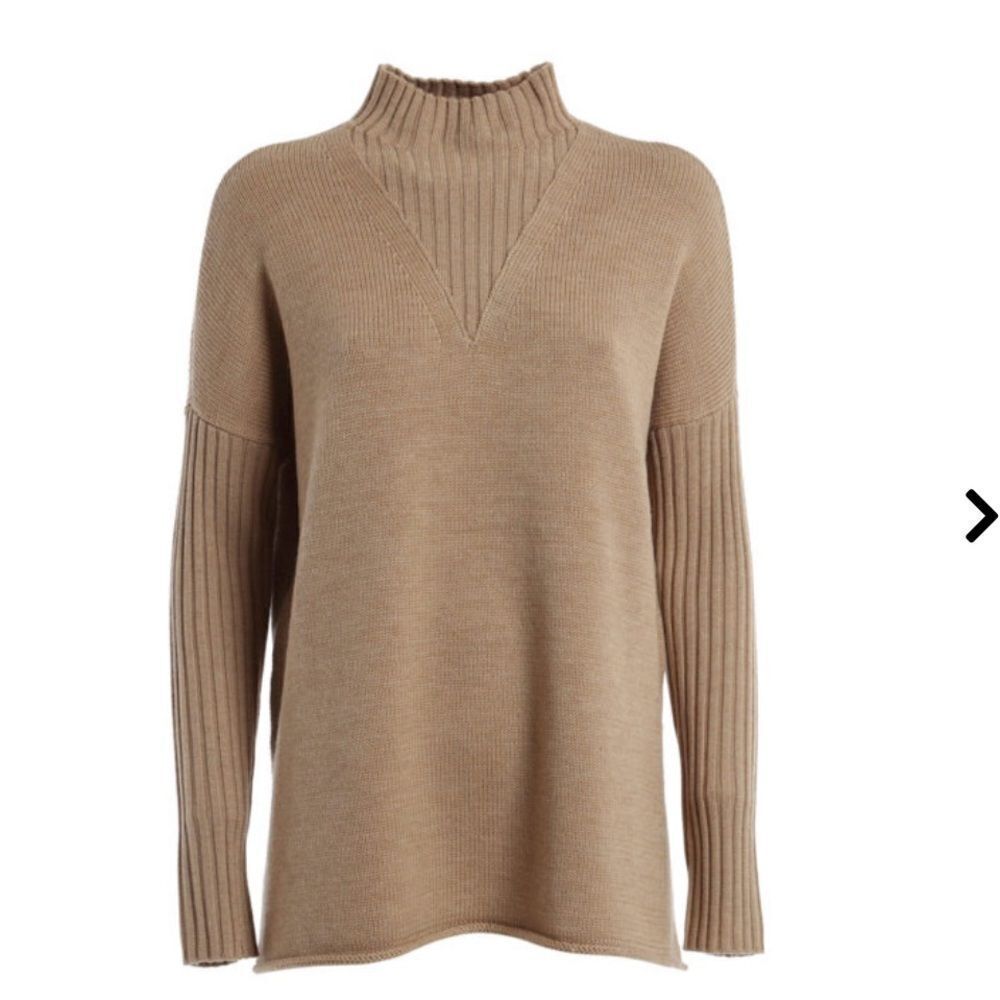 Tory Burch Mock Neck Merino Wool Oversized Tan Sweater- Size Small